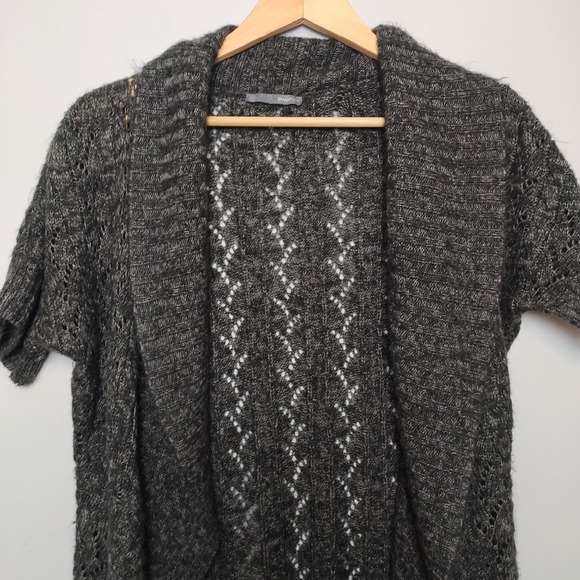 Smartset Open-Front, Short Sleeve Cardigan Dark Gray Medium - Picture 2 of 8